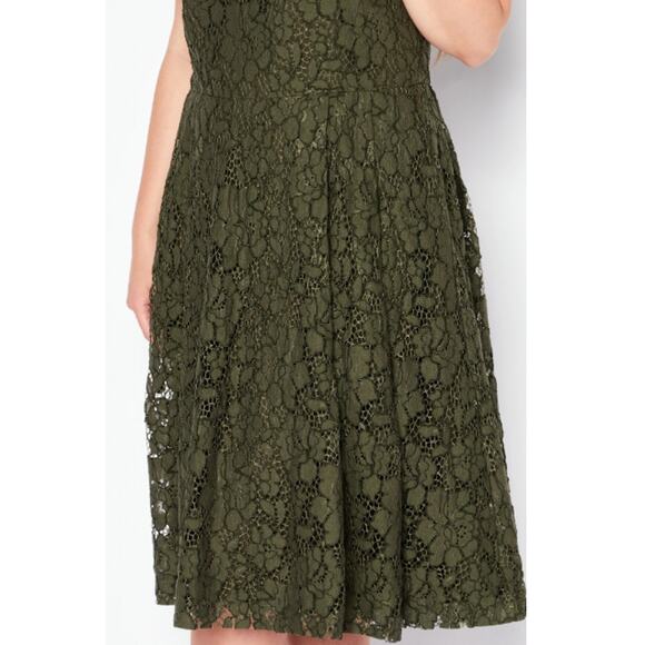 Lauren Ralph Lauren Women's Olive Green Floral Lace Fit Flare